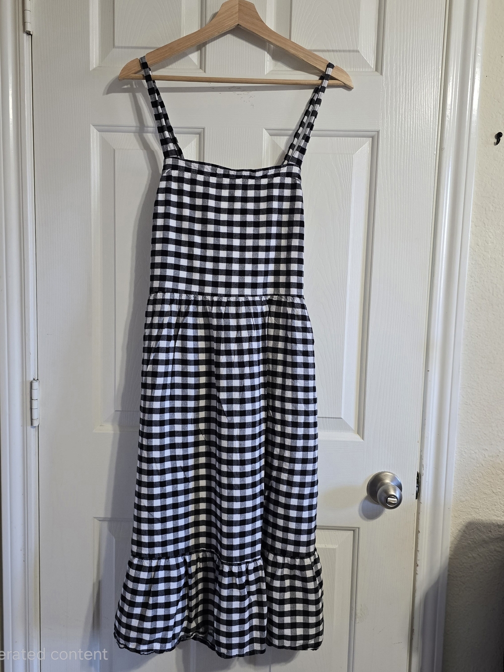 LOFT Outlet Womens Black White Gingham Square Neck Strappy Midi Sundress 12
